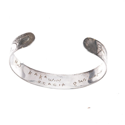 7" Very Nice Old Signed Tlingit silver hand carved cuff bracelet - Estate Fresh Austin