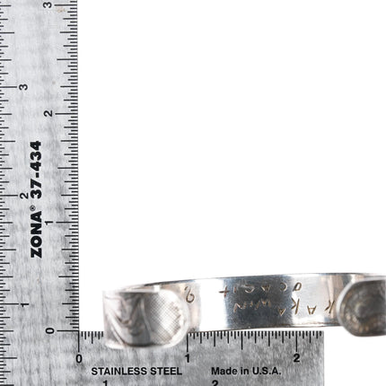 7" Very Nice Old Signed Tlingit silver hand carved cuff bracelet - Estate Fresh Austin