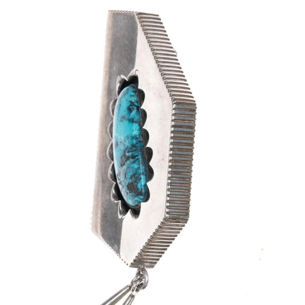 Boyd Tsosie Navajo silver smoky Bisbee turquoise modernist pendant - Estate Fresh Austin