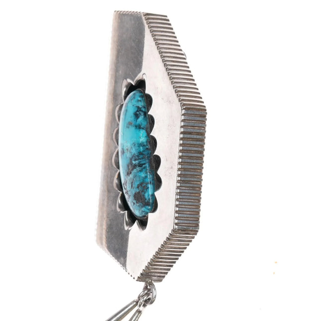 Boyd Tsosie Navajo silver smoky Bisbee turquoise modernist pendant - Estate Fresh Austin