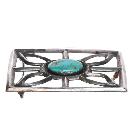 Large c1960's Navajo cast silver and turquoise belt buckle - Estate Fresh Austin