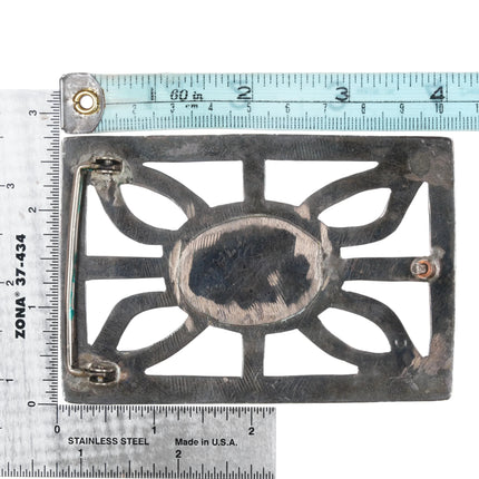Large c1960's Navajo cast silver and turquoise belt buckle - Estate Fresh Austin