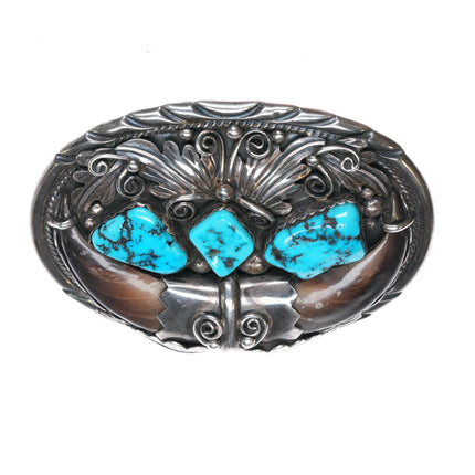 M Tsosie Navajo Sterling silver Kingman turquoise faux claw belt buckle - Estate Fresh Austin