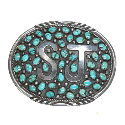 Large SJ Chimney Butte Navajo sterling turquoise cluster belt buckle - Estate Fresh Austin