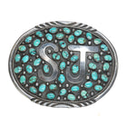 Large SJ Chimney Butte Navajo sterling turquoise cluster belt buckle - Estate Fresh Austin