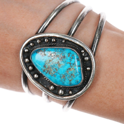 6.2" Freda Woodman Hansen BitNi dzeez baa Morenci turquoise cuff bracelet silver - Estate Fresh Austin