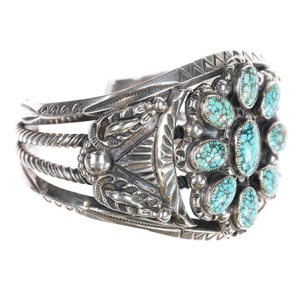 6.25" Vintage Navajo silver high grade natural black web turquoise cuff bracelet - Estate Fresh Austin