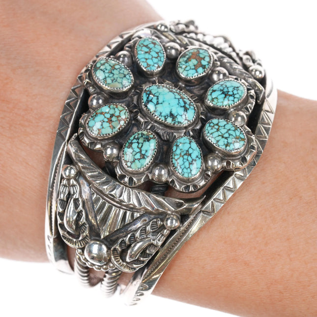 6.25" Vintage Navajo silver high grade natural black web turquoise cuff bracelet - Estate Fresh Austin