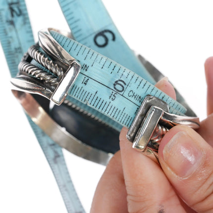 6.25" Vintage Navajo silver high grade natural black web turquoise cuff bracelet - Estate Fresh Austin