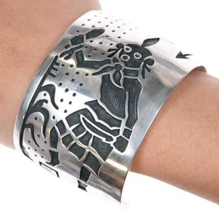 7.25" Manuel Hoyungowa. c:(1953-2011) Hopi overlay cuff bracelet Sterling silver - Estate Fresh Austin
