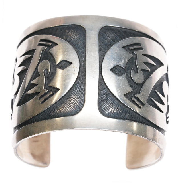 7.5" Virgil Thomas (1948-1986) Hopi Overlay turtle cuff bracelet sterling silver - Estate Fresh Austin