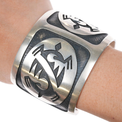 7.5" Virgil Thomas (1948-1986) Hopi Overlay turtle cuff bracelet sterling silver - Estate Fresh Austin