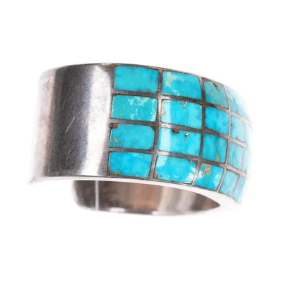 6.375" Vintage Zuni 4 row silver turquoise channel inlay cuff bracelet - Estate Fresh Austin