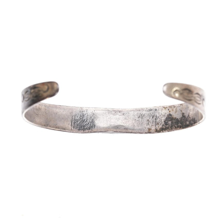 6" c1920's Navajo ingot silver cuff bracelet with turquoise - Estate Fresh Austin