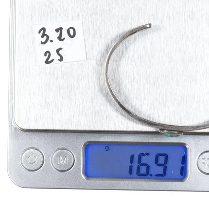 6" c1920's Navajo ingot silver slim cuff bracelet with turquoise - Estate Fresh Austin