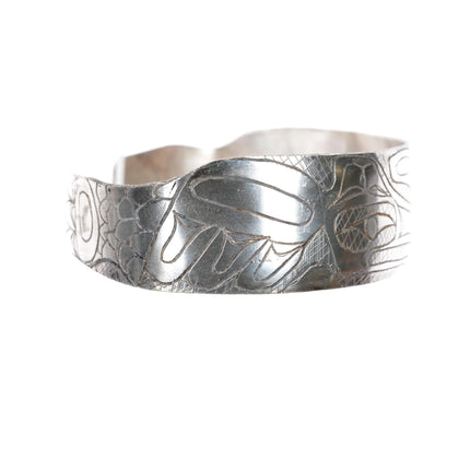 7" Crude Haida silver cuff bracelet xmas gift - Estate Fresh Austin