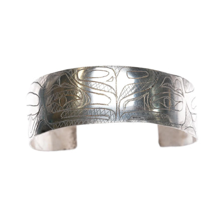 7" Crude Haida silver cuff bracelet xmas gift - Estate Fresh Austin