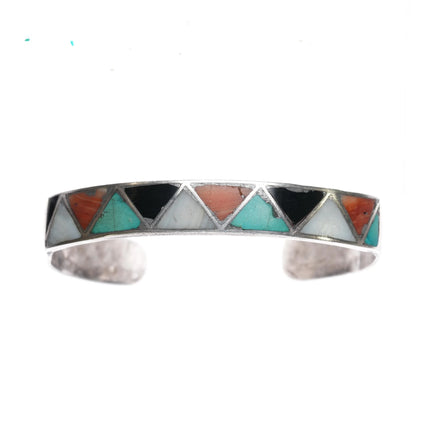6.5" c1940's Zuni hand stamped silver channel inlay cuff bracelet - Estate Fresh Austin