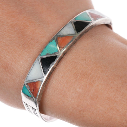 6.5" c1940's Zuni hand stamped silver channel inlay cuff bracelet - Estate Fresh Austin