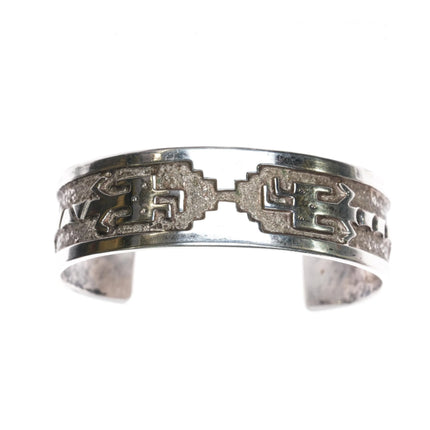 6.85" Tommy Jackson Navajo sterling silver Yei cast cuff bracelet - Estate Fresh Austin