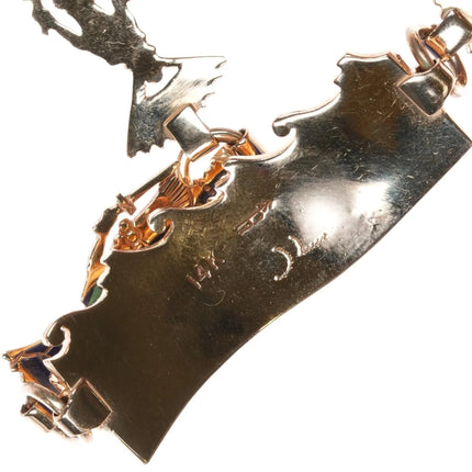 7.75" Herman Hoskie Navajo 14k gold Ghan Dancer turquoise/lapis inlay bracelet - Estate Fresh Austin