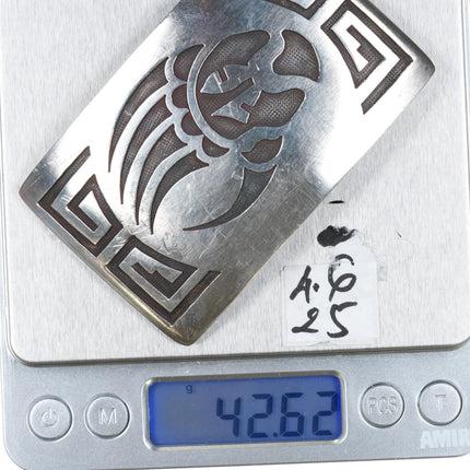 1980's WA Sterling silver Navajo bear claw overlay belt buckle - Estate Fresh Austin