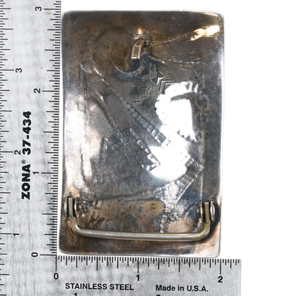 Marvin Lomaheftewa Hopi Overlay high grade turquoise sterling silver belt buckle - Estate Fresh Austin