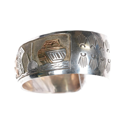 6.875 Wilson Tsosie Navajo Pottery Storyteller cuff bracelet sterling silver - Estate Fresh Austin