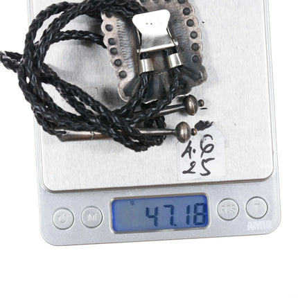 Harry Morgan Navajo sterling silver deep stamped bolo tie w/ turquoise - Estate Fresh Austin