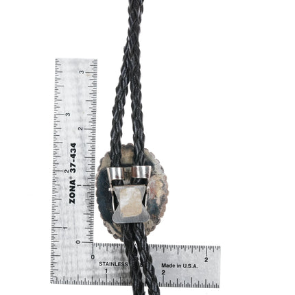 c1980 Navajo sterling silver bolo tie with nice turquoise - Estate Fresh Austin