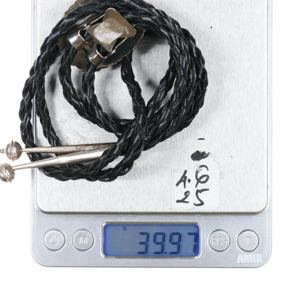 c1980 Navajo sterling silver bolo tie with nice turquoise - Estate Fresh Austin