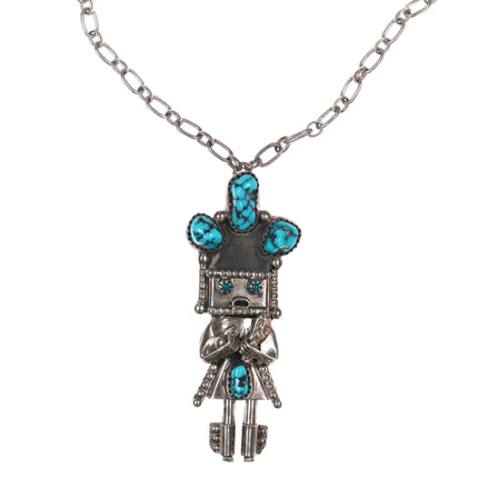 Doris Smallcanyon Navajo sterling Kachina pendant/pin w/Kingman turquoise - Estate Fresh Austin