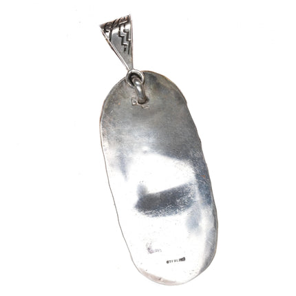 CL Navajo sterling silver carved fossil pendant signed MCF - Estate Fresh Austin