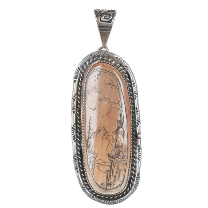 CL Navajo sterling silver carved fossil pendant signed MCF - Estate Fresh Austin