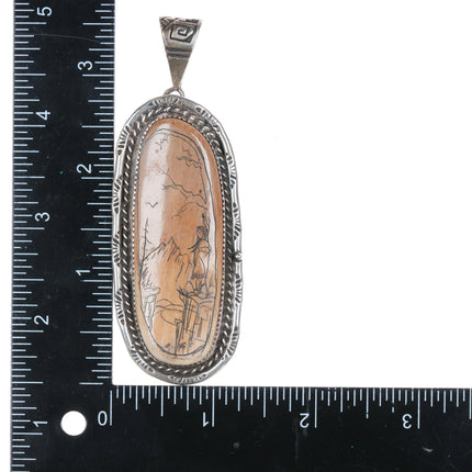 CL Navajo sterling silver carved fossil pendant signed MCF - Estate Fresh Austin