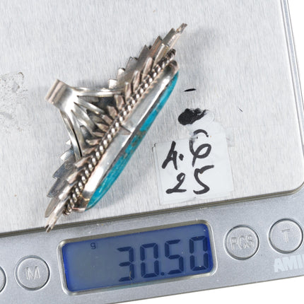 sz8 Huge Charles Johnson Navajo sterling silver turquoise ring - Estate Fresh Austin