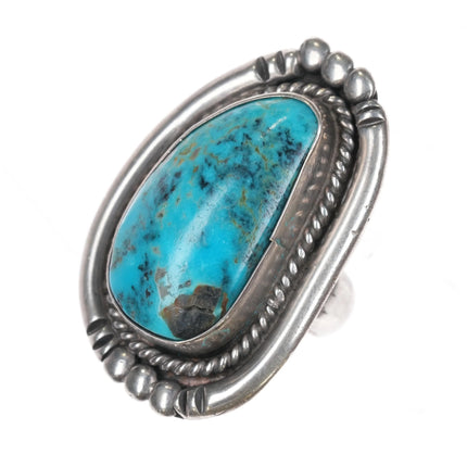 sz8 Large RVT Navajo sterling silver ring with nice turquoise - Estate Fresh Austin