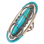 sz8 Early work Leo Yazzie Sterling silver high grade turquoise inlaid ring - Estate Fresh Austin