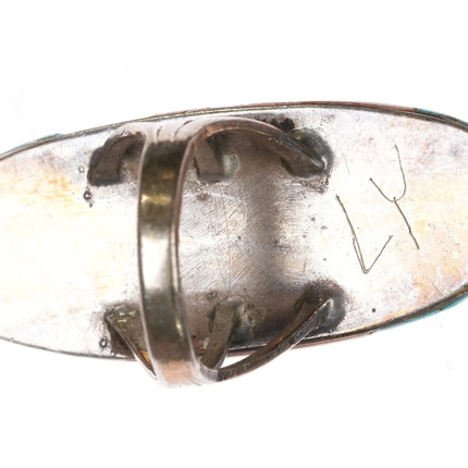 sz8 Early work Leo Yazzie Sterling silver high grade turquoise inlaid ring - Estate Fresh Austin