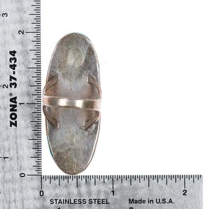 sz8 Early work Leo Yazzie Sterling silver high grade turquoise inlaid ring - Estate Fresh Austin