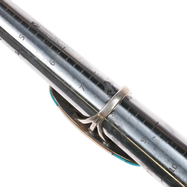 sz8 Early work Leo Yazzie Sterling silver high grade turquoise inlaid ring - Estate Fresh Austin