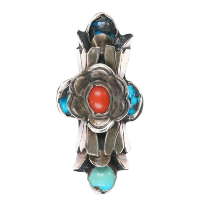 sz7 Tsosie Atkinsons Trading Navajo sterling silver Bisbee turquoise, coral ring - Estate Fresh Austin