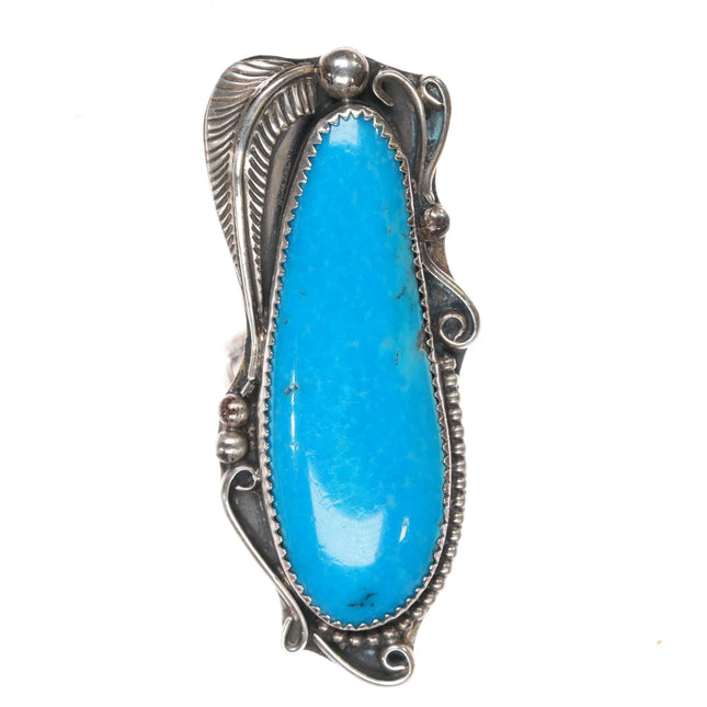 sz9.25 CT Navajo sterling silver turquoise long ring - Estate Fresh Austin
