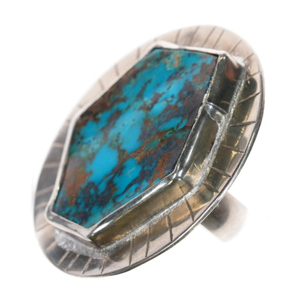 Sz10 ring Southwestern Sterling silver Scarf slide with nice turquoise - Estate Fresh Austin