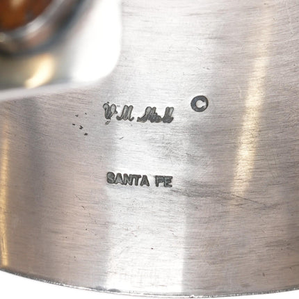 6.5" Victoria Masse Stoll silver turquoise, multi-stone/fossil art cuff bracelet - Estate Fresh Austin