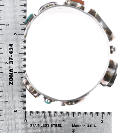 6.5" Victoria Masse Stoll silver turquoise, multi-stone/fossil art cuff bracelet - Estate Fresh Austin