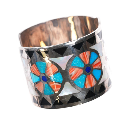 7.25" AS Sterling vintage flush inlay southwest sterling Kachina cuff bracelet - Estate Fresh Austin