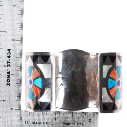 7.25" AS Sterling vintage flush inlay southwest sterling Kachina cuff bracelet - Estate Fresh Austin