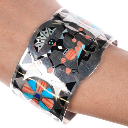 7.25" AS Sterling vintage flush inlay southwest sterling Kachina cuff bracelet - Estate Fresh Austin