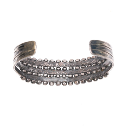 6.5" c1930's Zuni 3 row snake eye turquoise stamped silver cuff bracelet - Estate Fresh Austin